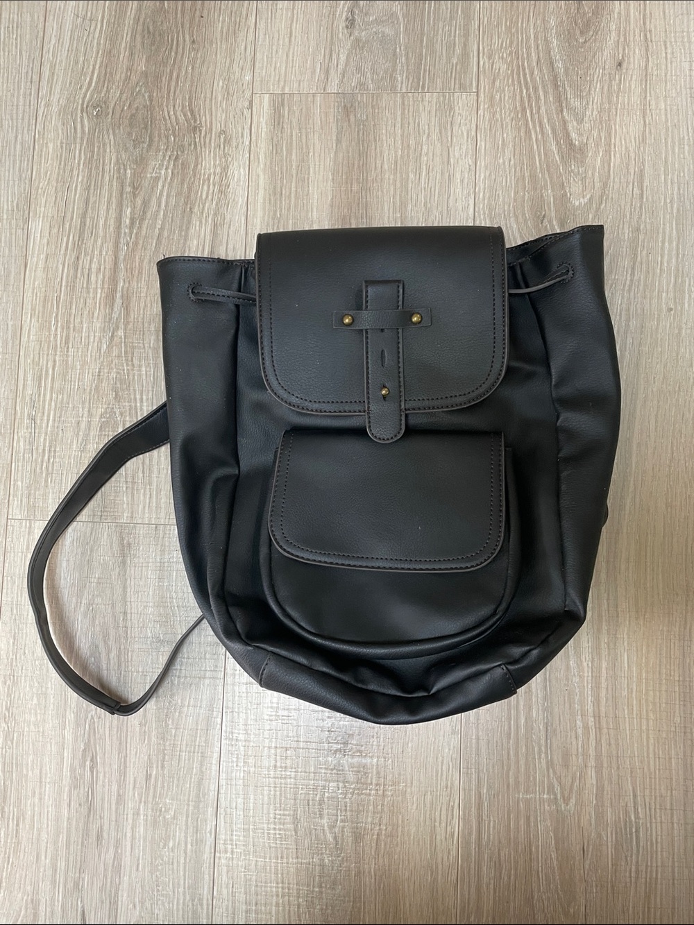 a.n.a Black Faux Leather Backpack with Front Pocket